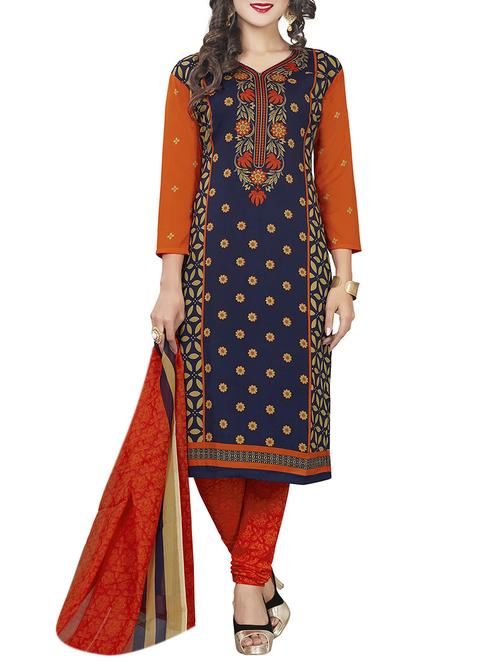 blue crepe printed un-stitched dress material - 14490245 - Standard Image - 1