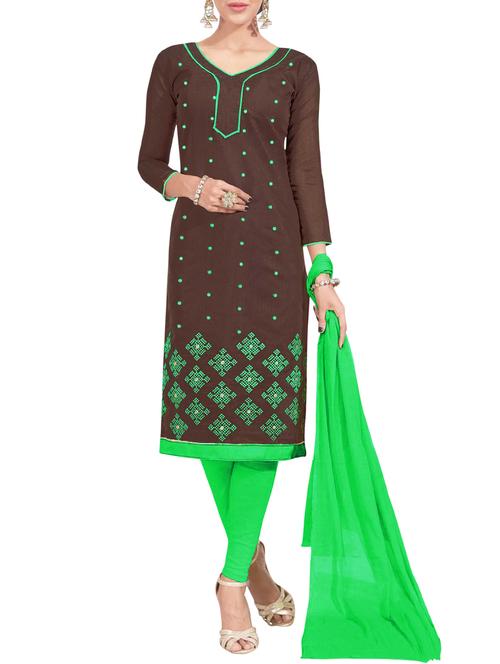 brown semi-stitched churidaar suit - 14490261 - Very Small Image - 1