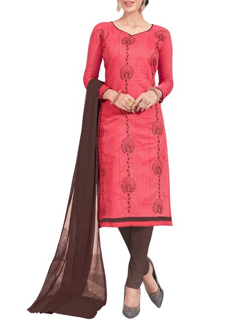 coral red semi-stitched churidaar suit - 14490265 - Very Small Image - 1