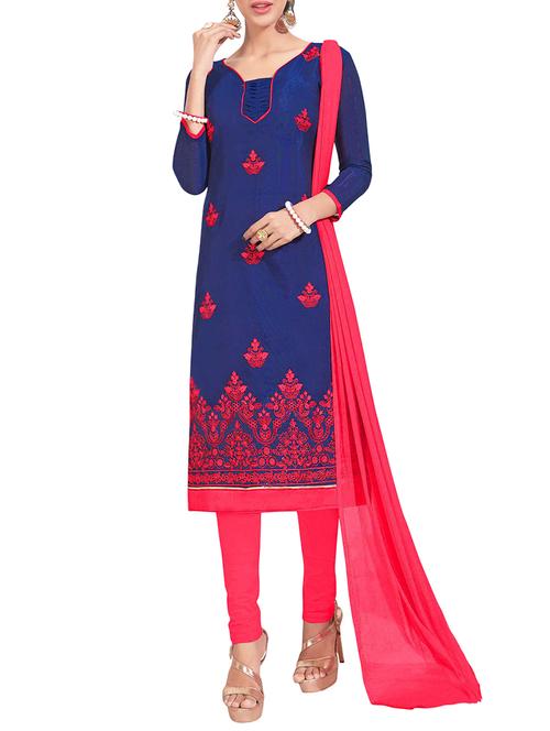 blue semi-stitched churidaar suit - 14490269 - Very Small Image - 1