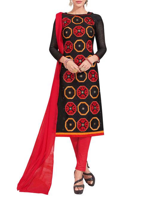 black semi-stitched churidaar suit - 14490270 - Very Small Image - 1