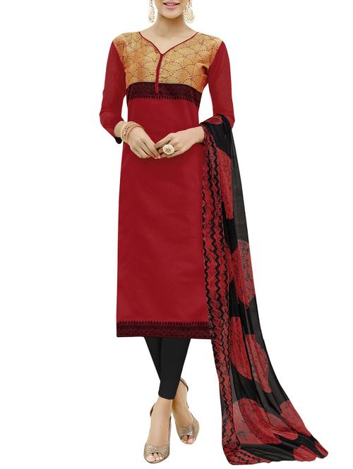 red semi-stitched churidaar suit - 14490275 - Very Small Image - 1