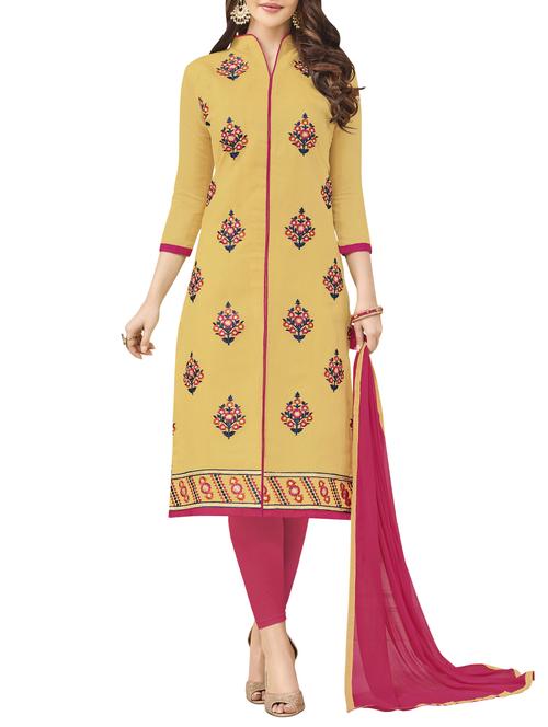 Embroidered semi-stitched churidaar suit - 14490284 - Standard Image - 1