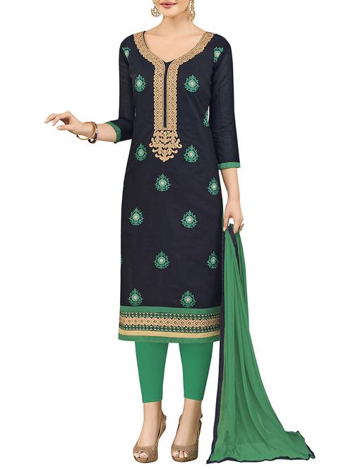 dark blue semi-stitched churidaar suit - 14490288 - Very Small Image - 1