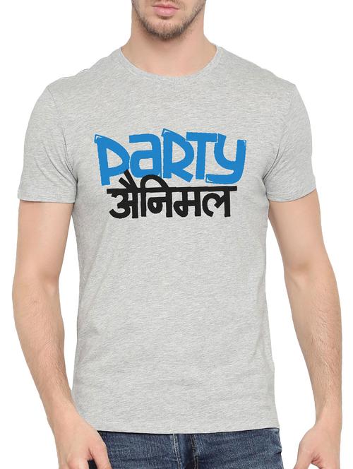 grey cotton chest print t-shirt - 14490402 - Very Small Image - 1