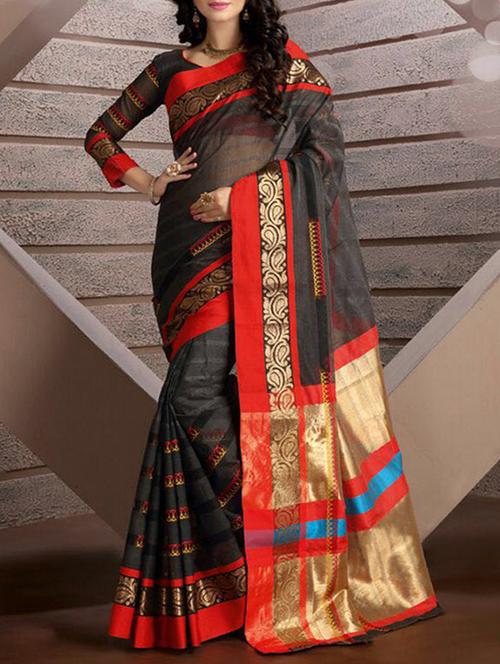 Grey Cotton Silk Woven Saree with blouse - 14490461 - Very Small Image - 1