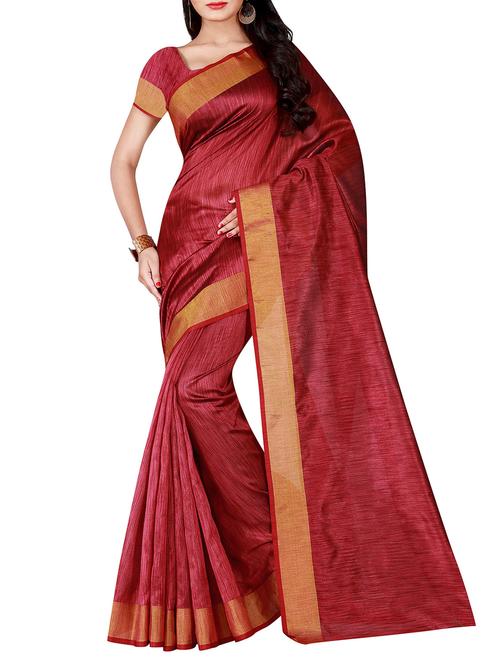 Maroon cotton silk bordered saree with blouse - 14490479 - Very Small Image - 1