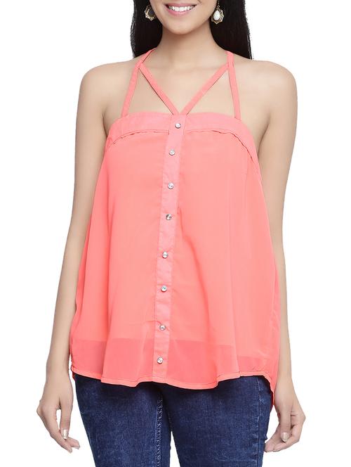 solid pink georgette top - 14490856 - Very Small Image - 1