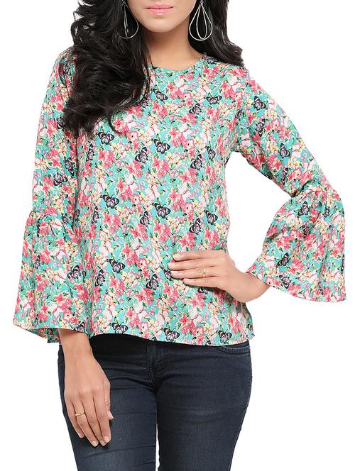 Green printed crepe top - 14490874 - Standard Image - 1