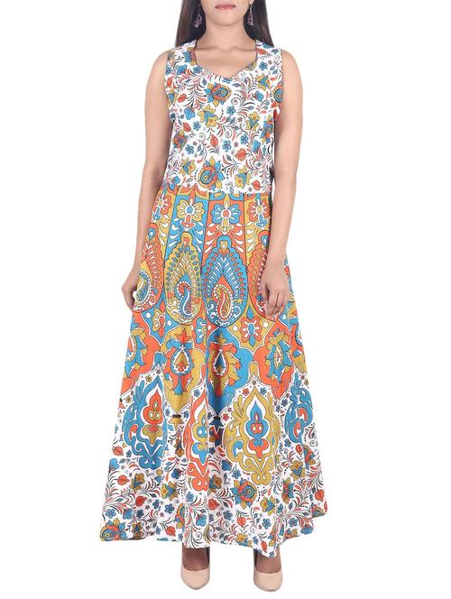 multi colored cotton flared kurta - 14491661 - Very Small Image - 1