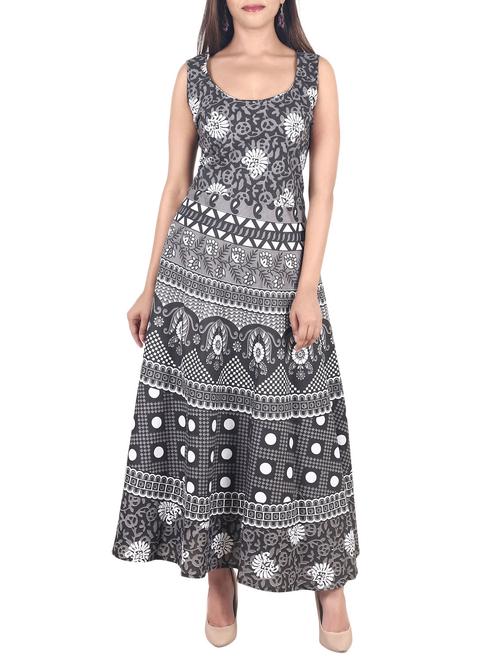 black cotton flared kurta - 14491686 - Very Small Image - 1