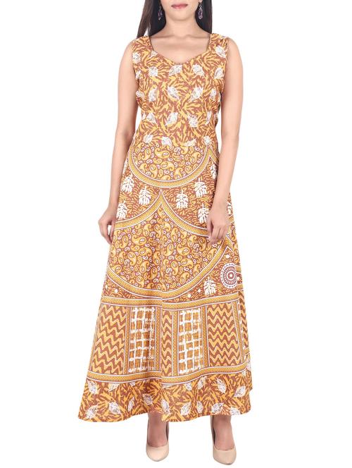 brown cotton flared kurta - 14491689 - Very Small Image - 1