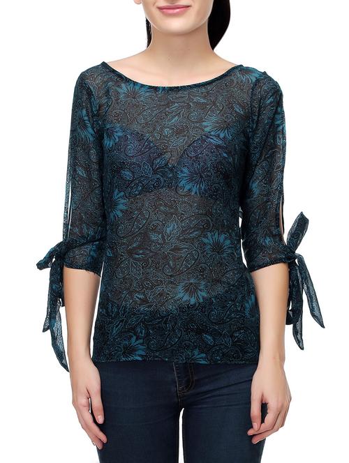 blue printed georgette top - 14491709 - Standard Image - 1