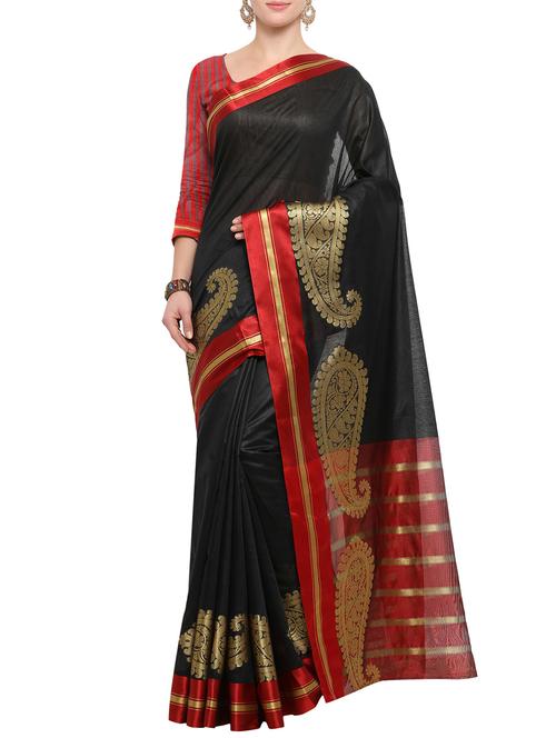 black woven saree with blouse - 14491855 - Very Small Image - 1