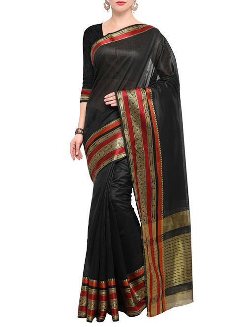 black bordered saree with blouse - 14491858 - Very Small Image - 1