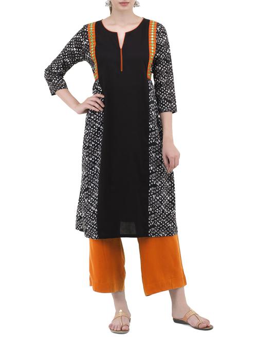 black cotton a-line kurta - 14491928 - Standard Image - 1