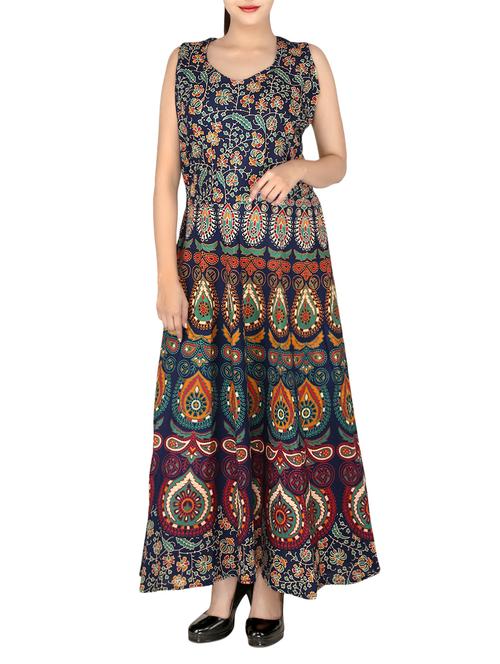 blue cotton flared kurta - 14491933 - Very Small Image - 1