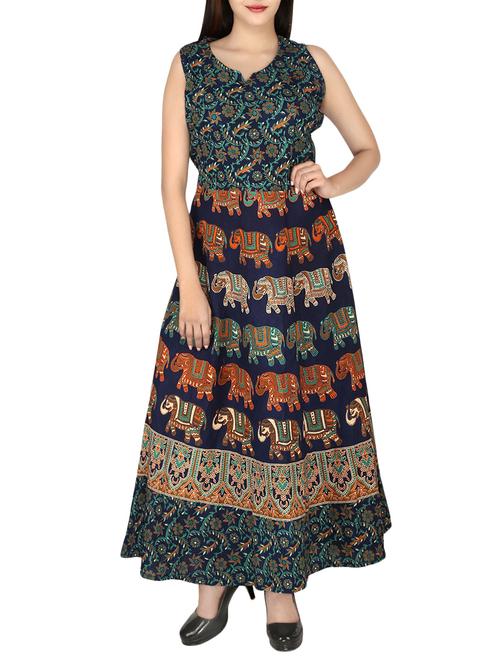 blue cotton flared kurta - 14491935 - Very Small Image - 1