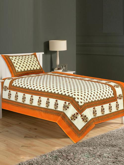 100% Cotton Single Bed Sheet with Single Pillow Cover - 14492013 - Very Small Image - 1