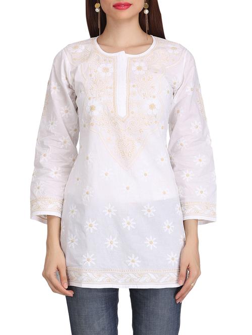 ada white cotton straight kurti - 14492128 - Standard Image - 1