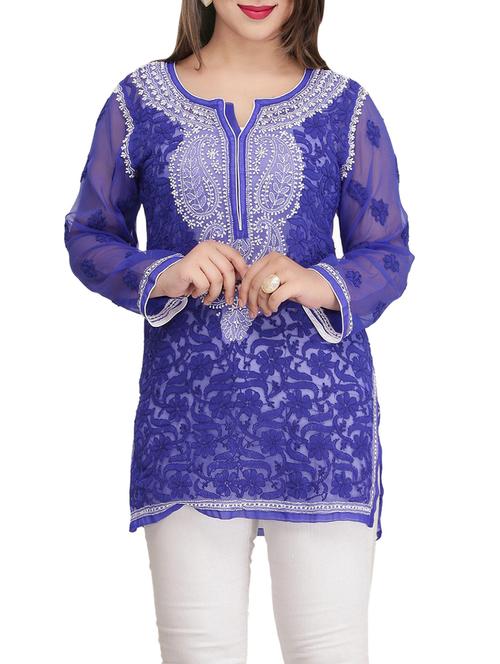 ada blue georgette straight kurti - 14492133 - Very Small Image - 1