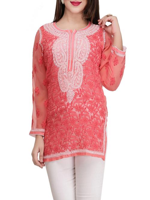 ada pink georgette straight kurti - 14492134 - Very Small Image - 1