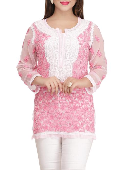 ada pink georgette straight kurti - 14492139 - Very Small Image - 1