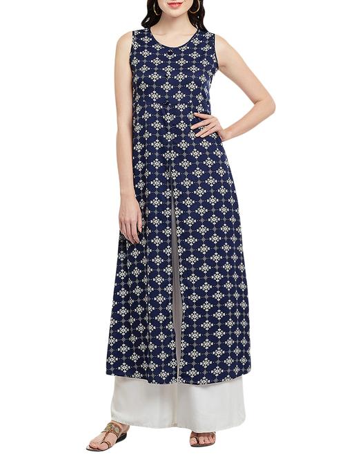 blue viscose high slit kurta - 14492240 - Very Small Image - 1