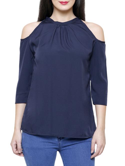 navy blue cold shoulder top - 14492282 - Very Small Image - 1