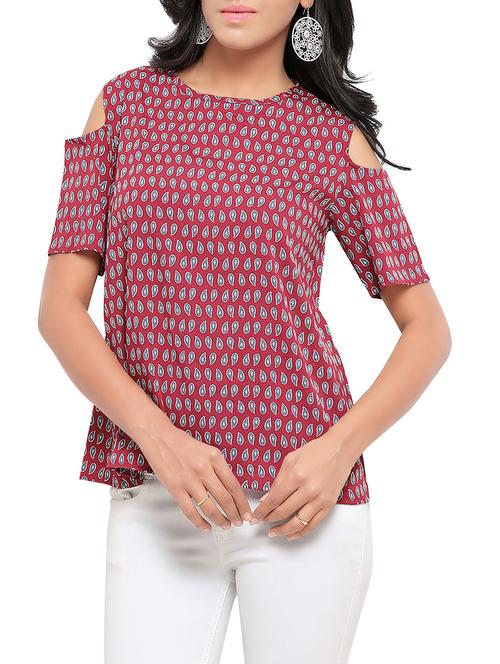paisley print cold shoulder top - 14492295 - Standard Image - 1