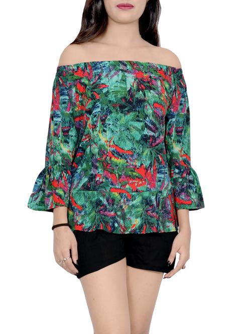 green off shoulder top - 14492319 - Very Small Image - 1