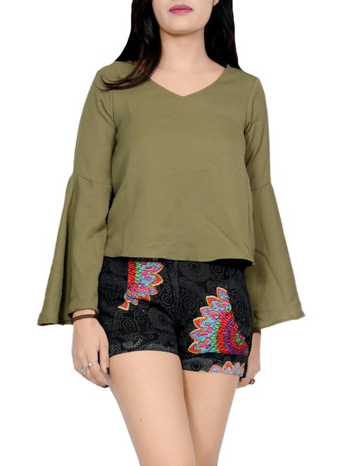 solid green casual top - 14492321 - Very Small Image - 1