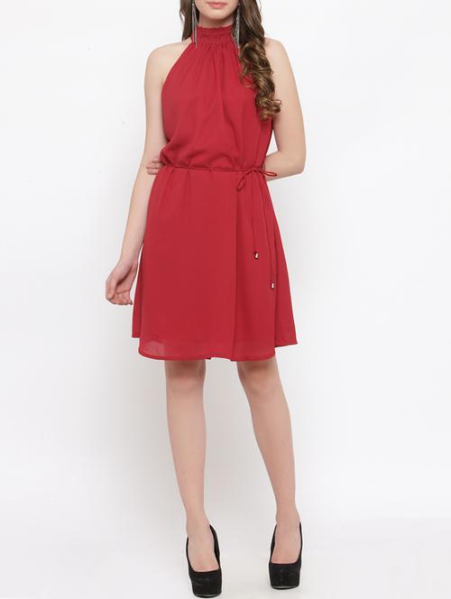 solid red belted dress - 14492397 - Very Small Image - 1