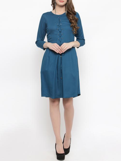 blue rayon aline dress - 14492400 - Very Small Image - 1
