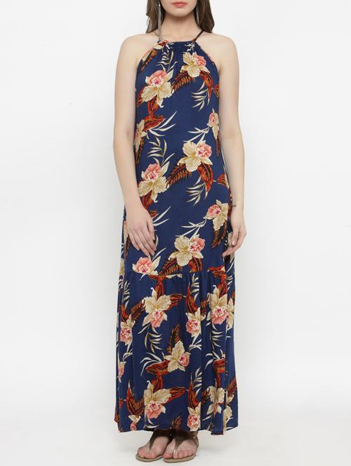 navy blue rayon maxi dress - 14492405 - Very Small Image - 1