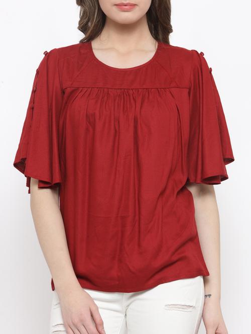 solid red rayon top - 14492430 - Very Small Image - 1