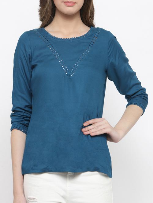 blue rayon laced top - 14492439 - Very Small Image - 1