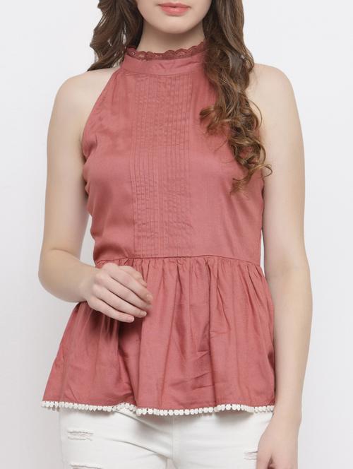 lace trim gathered detail pin-tucked top - 14492448 - Very Small Image - 1
