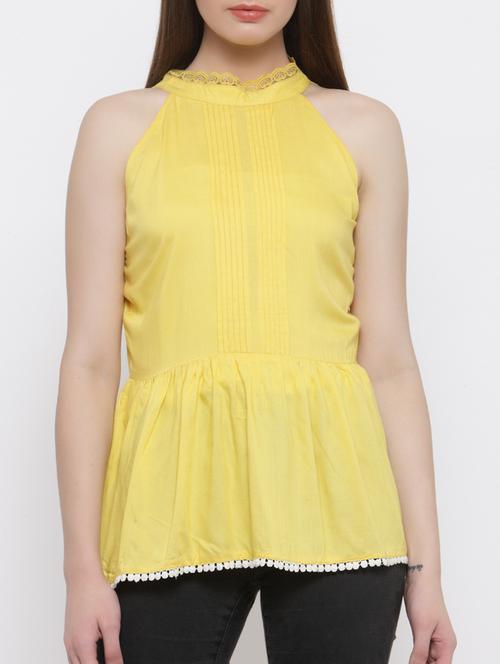 pin-tucked gathered detail lace trim top - 14492450 - Very Small Image - 1