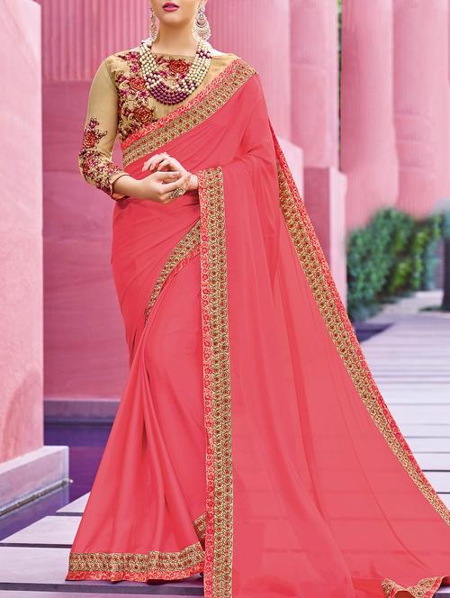 pink bordered saree with blouse - 14492506 - Very Small Image - 1