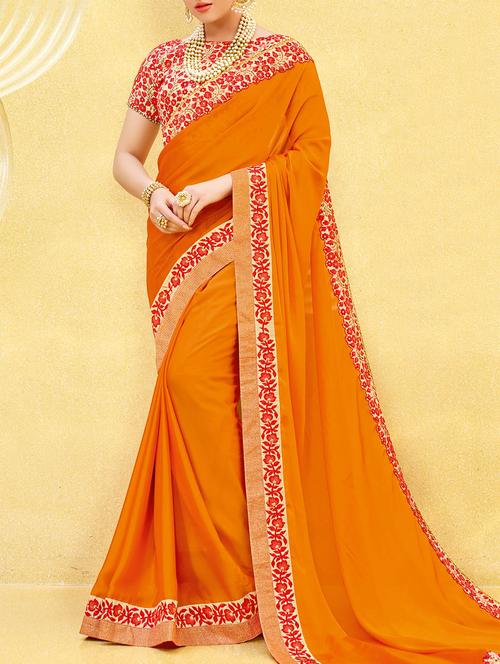 orange bordered saree with blouse - 14492510 - Very Small Image - 1