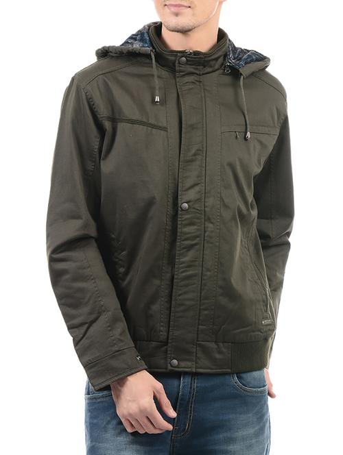 olive green cotton casual jacket - 14492546 - Very Small Image - 1