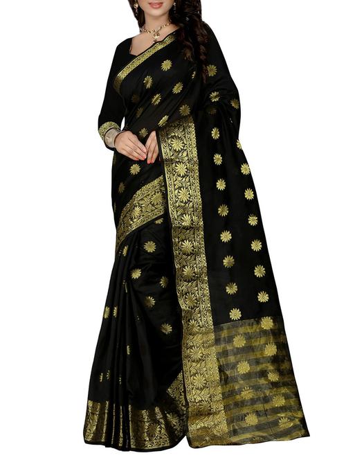 black poly silk woven saree with blouse - 14492836 - Very Small Image - 1