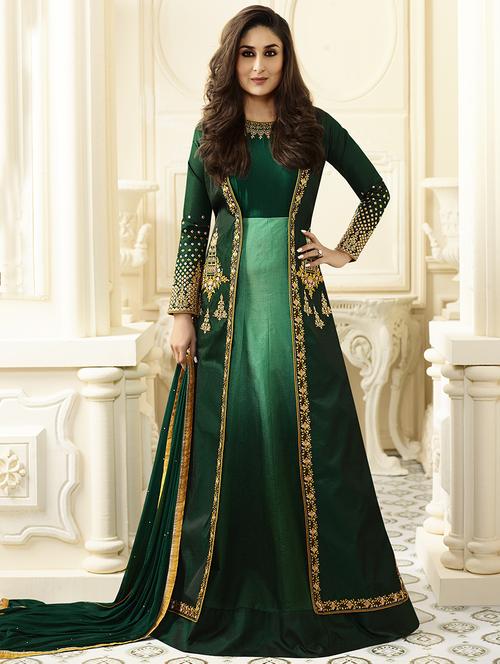 green anarkali semi-stitched suit - 14492842 - Standard Image - 1