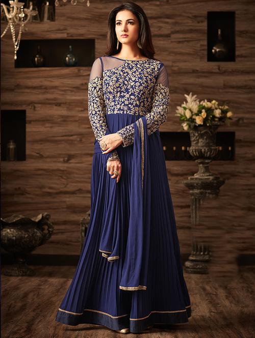 blue flared semi-stitched suit - 14492961 - Very Small Image - 1