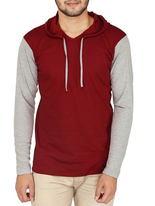 maroon cotton Color Block t-shirt - 14492982 - Standard Image - 1