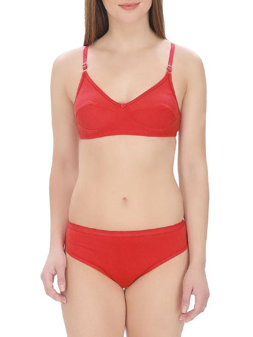 red cotton bra and panty set - 14492987 - Standard Image - 1