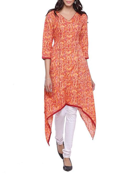 orange rayon asymmetric kurta - 14492992 - Very Small Image - 1