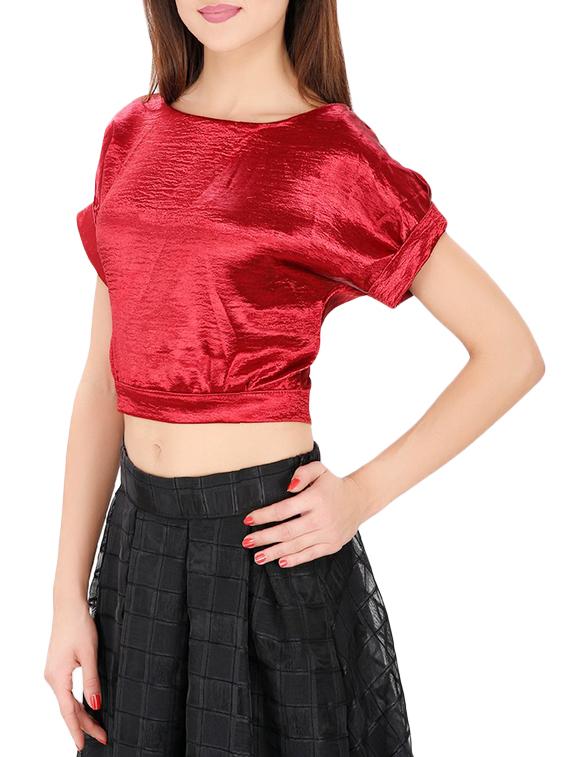red satin crop top - 14493093 - Zoom Image - 2