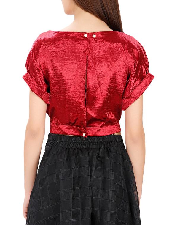 red satin crop top - 14493093 - Zoom Image - 3